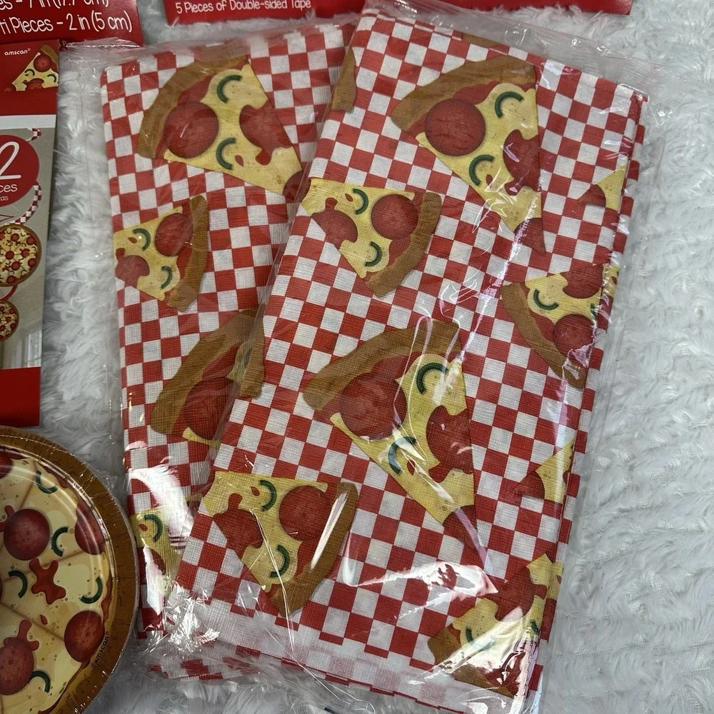 Pizza Birthday Party Supplies Set Plates, Tablecloths And Decorations Kit For 24